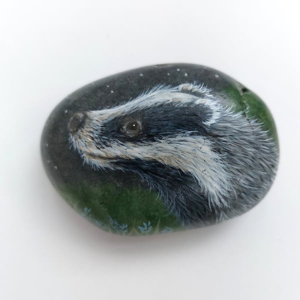 Starlight Badger hand painted stone