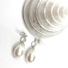 4) White Freshwater Cultured Potato Pearl Silver Plated Stud Drop Earrings