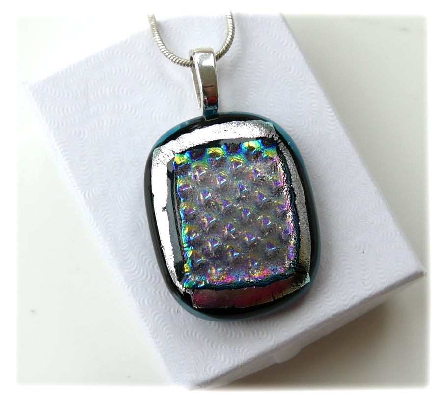 Dichroic Glass Pendant 259 Emerald Silver Handmade with silver plated chain