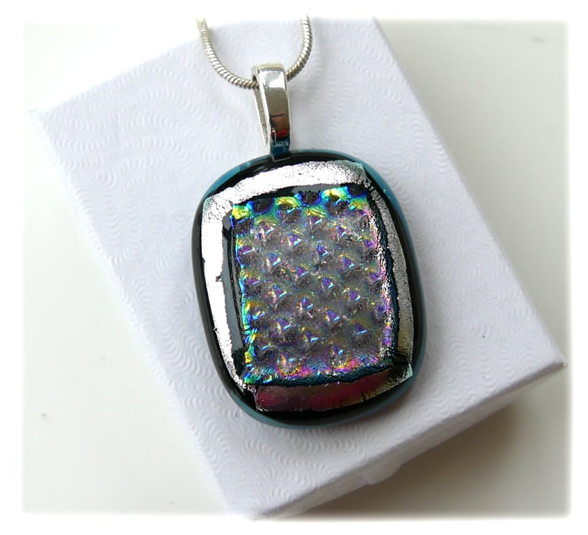 Dichroic Glass Pendant 259 Emerald Silver Handmade with silver plated chain