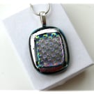 Dichroic Glass Pendant 259 Emerald Silver Handmade with silver plated chain