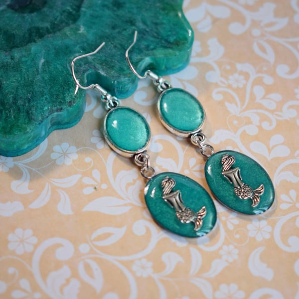 Turquoise Mermaid Earrings, Sea Themed Jewellery