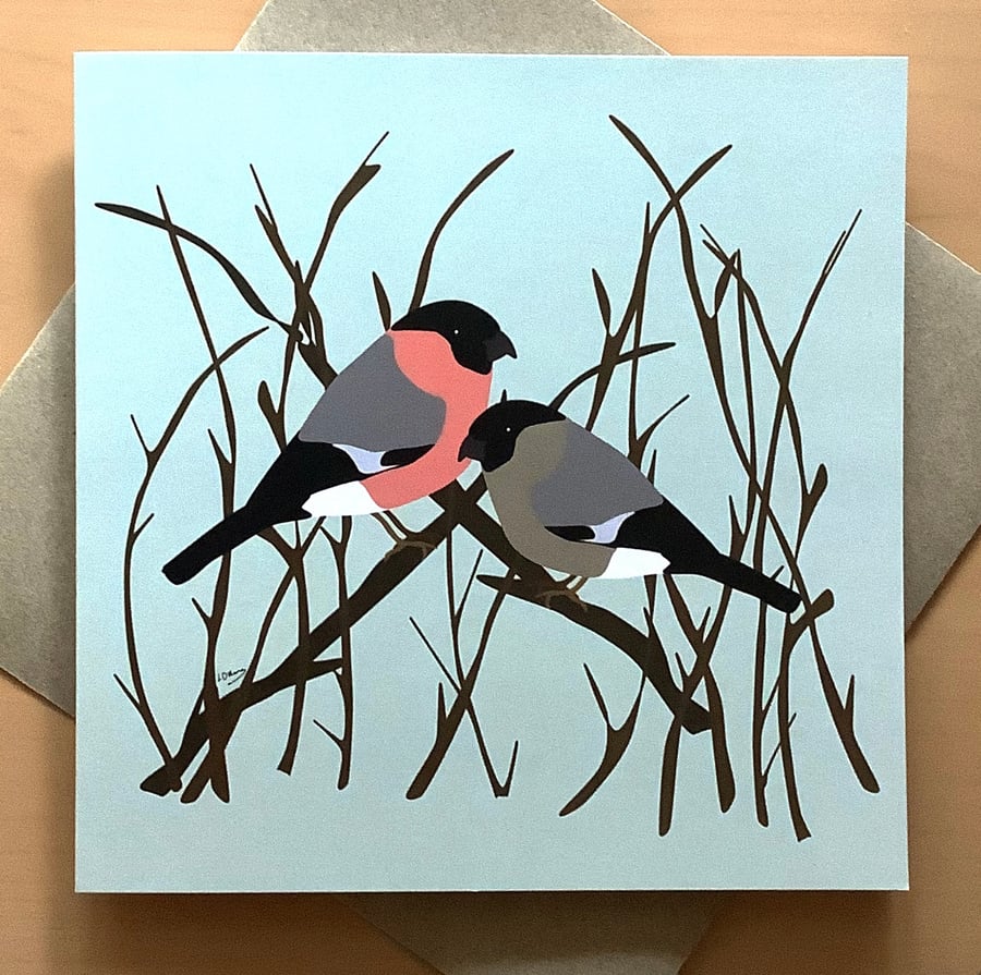 Greetings card - bullfinches - bird card