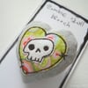 freehand embroidered skull heart textile brooch
