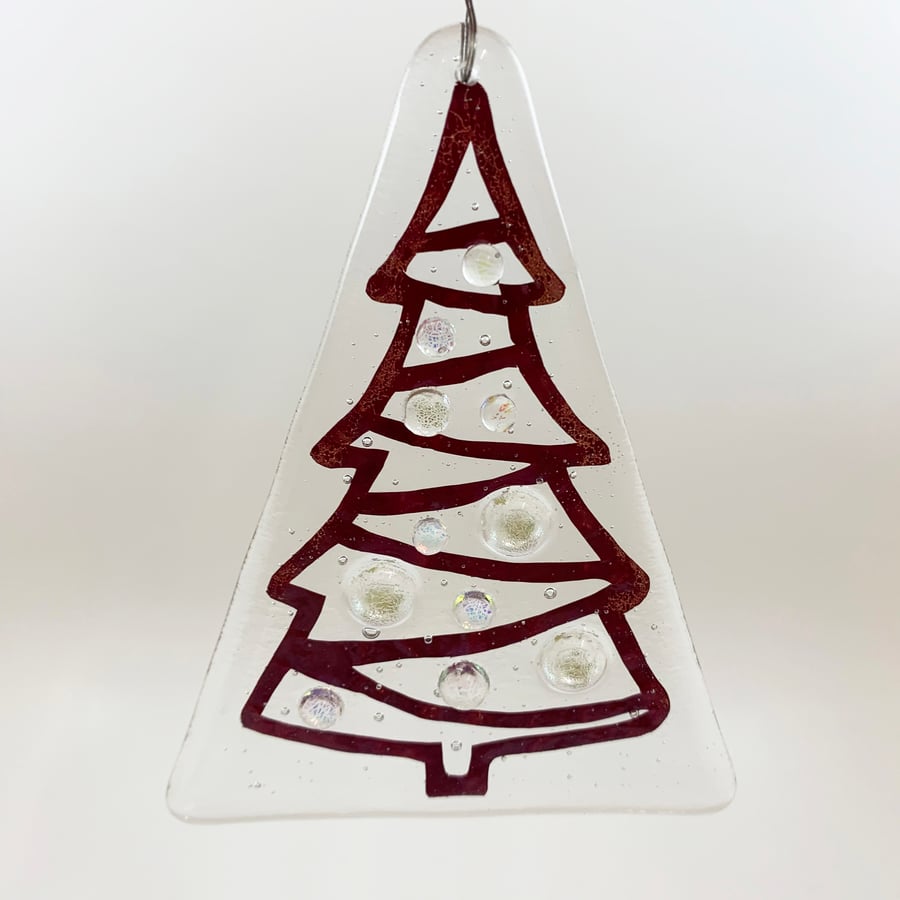 Fused Glass Clear Christmas Tree Hanging - Handmade Glass Christmas Decoration