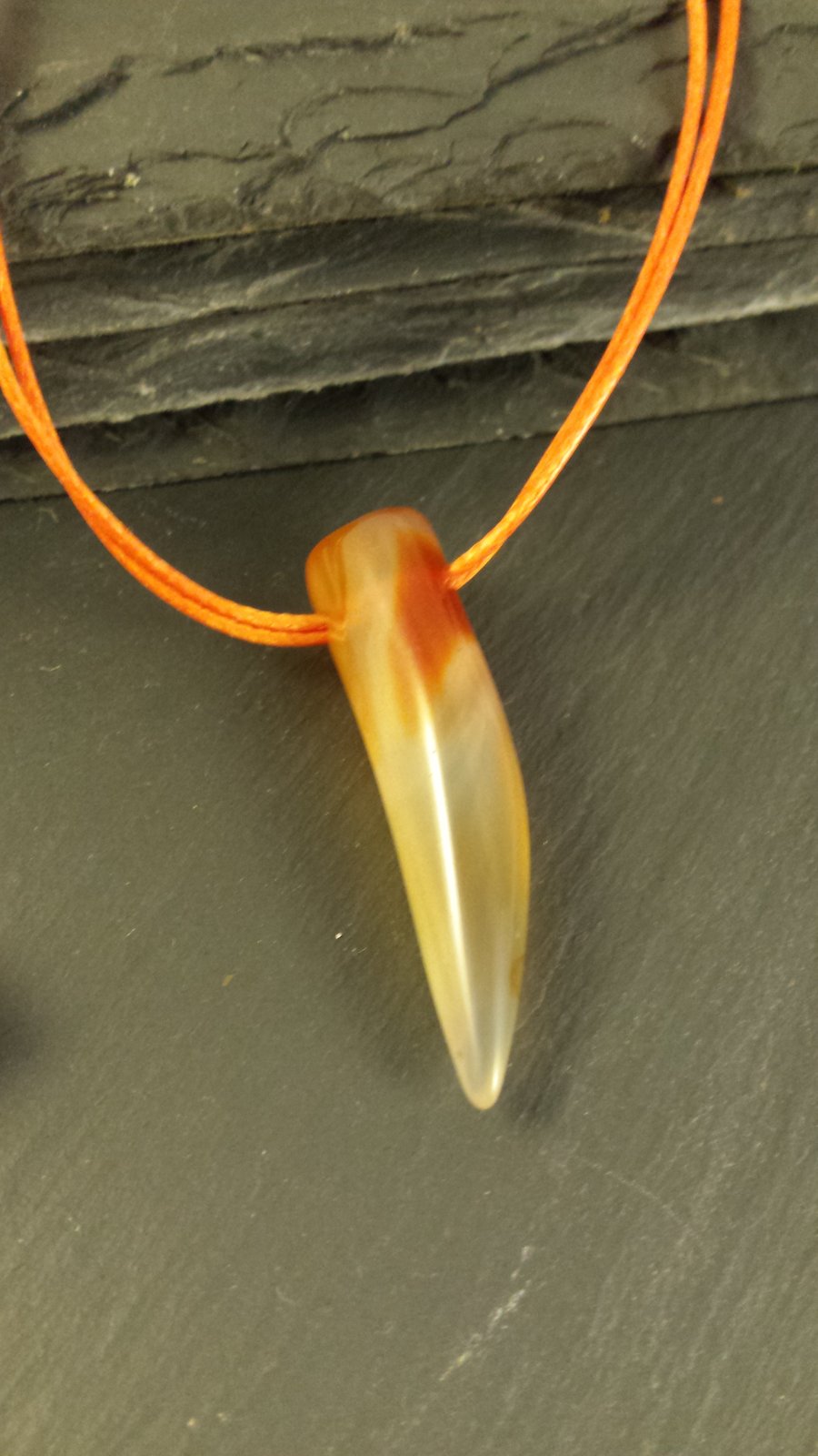 Orange Agate Horn on Cord Boho Necklace
