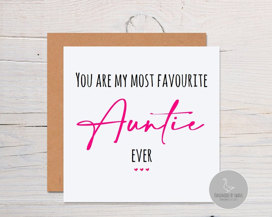 Birthday card for auntie, Mothers day card for auntie, favourite auntie card, ca