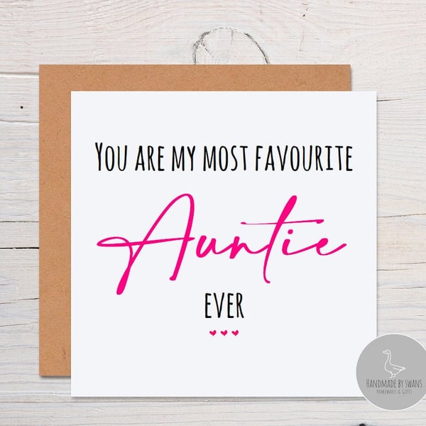 Birthday card for auntie, Mothers day card for auntie, favourite auntie card, ca