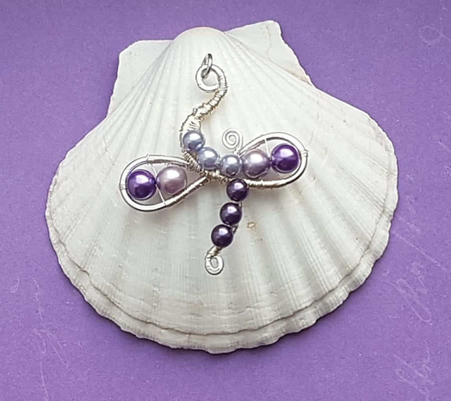Beautiful Butterfly pendant with Purple glass pearls