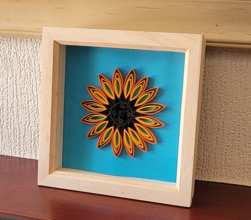 Framed quilled sunflower, ideal gift idea. 
