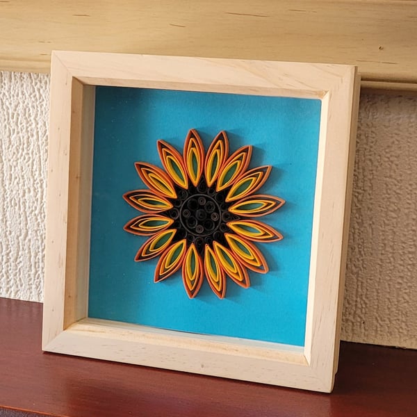 Framed quilled sunflower, ideal gift idea. 