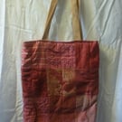 Red Designer Fabric Tote Bag Luxery Patchwork Padded Quited Lined Pocket Zip