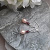 Pink Peach Cultured Pearl Garnet Sterling Silver Earrings