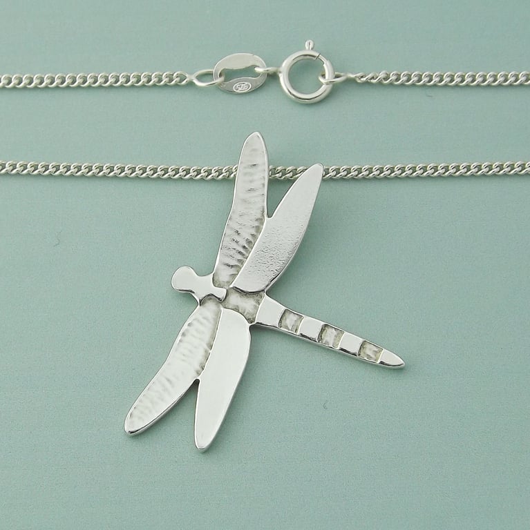 Large Sterling Silver Dragonfly Pendant - Transformation & Clarity Jewellery