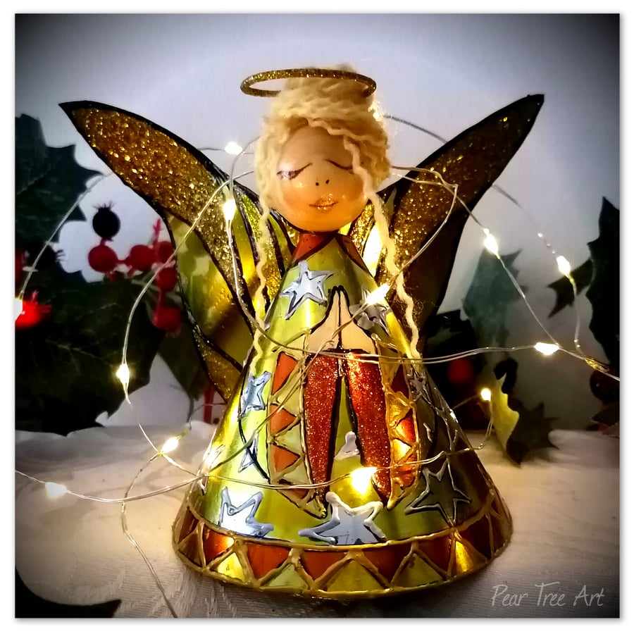 Large: Yellow Tin Angel Christmas tree topper