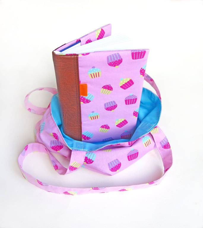 Padded Notebook & Cover with Pink Cupcakes & Totebag