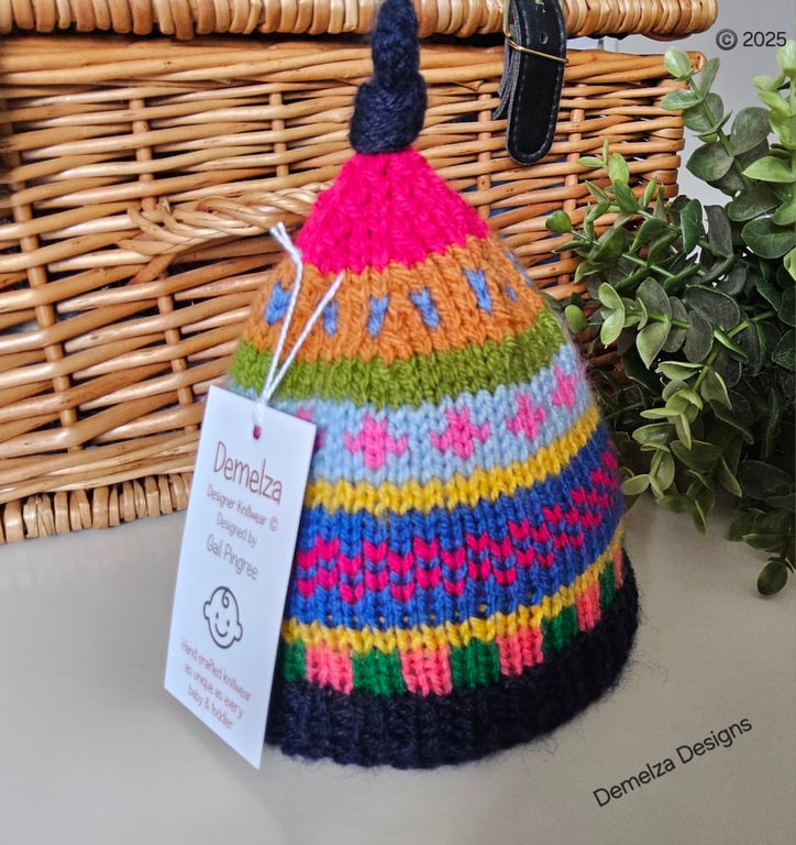 Designer Baby Knotted Fairisle Hat 0-3 months size 