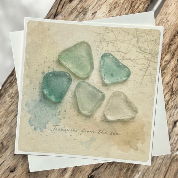 Treasures From The Sea – Sea Glass Greeting Card. Coastal Card