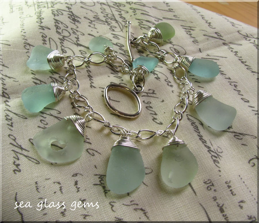 Natural sea glass 'hidden heart' charm bracelet
