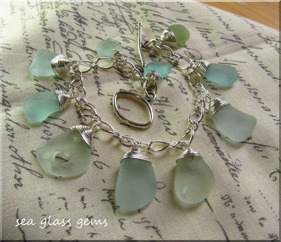 Natural sea glass 'hidden heart' charm bracelet