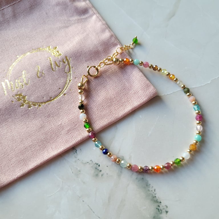 Mixed Gemstone Beaded Bracelet 14kt Gold Filled