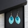 Two tone turquoise  enamel scale earrings. Sterling silver.