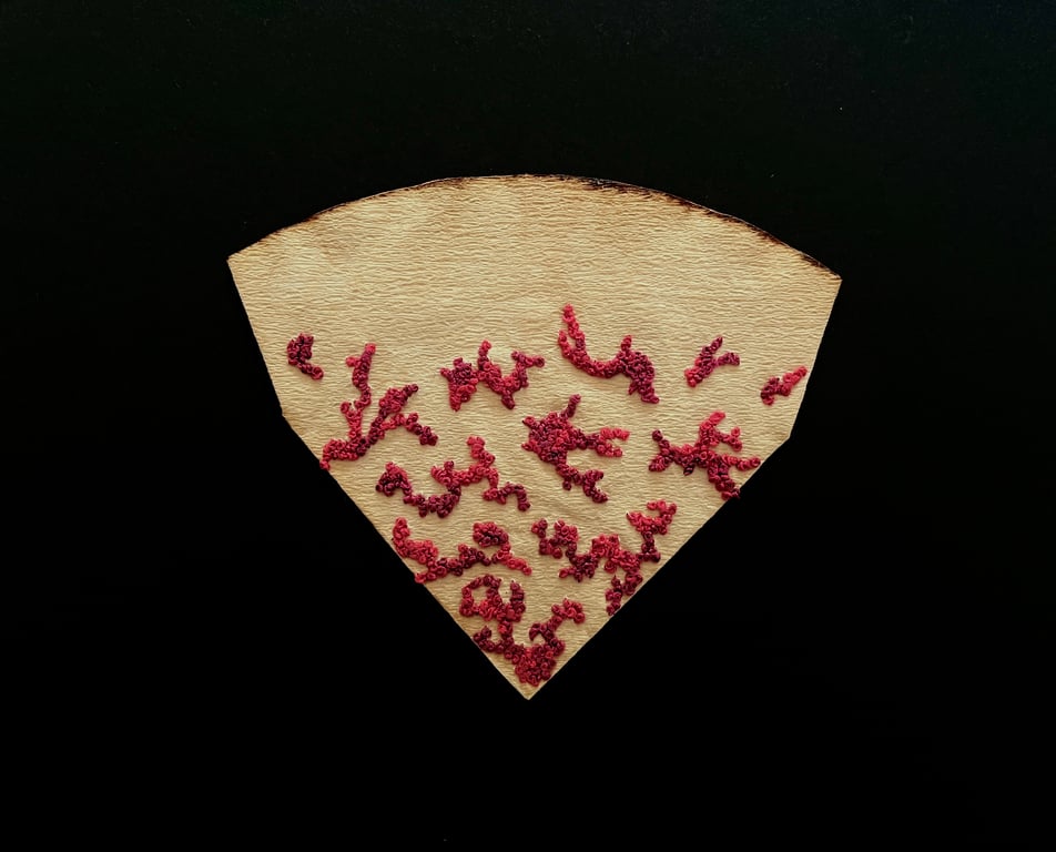 Hand stitched upcycled coffee filter embroidery art