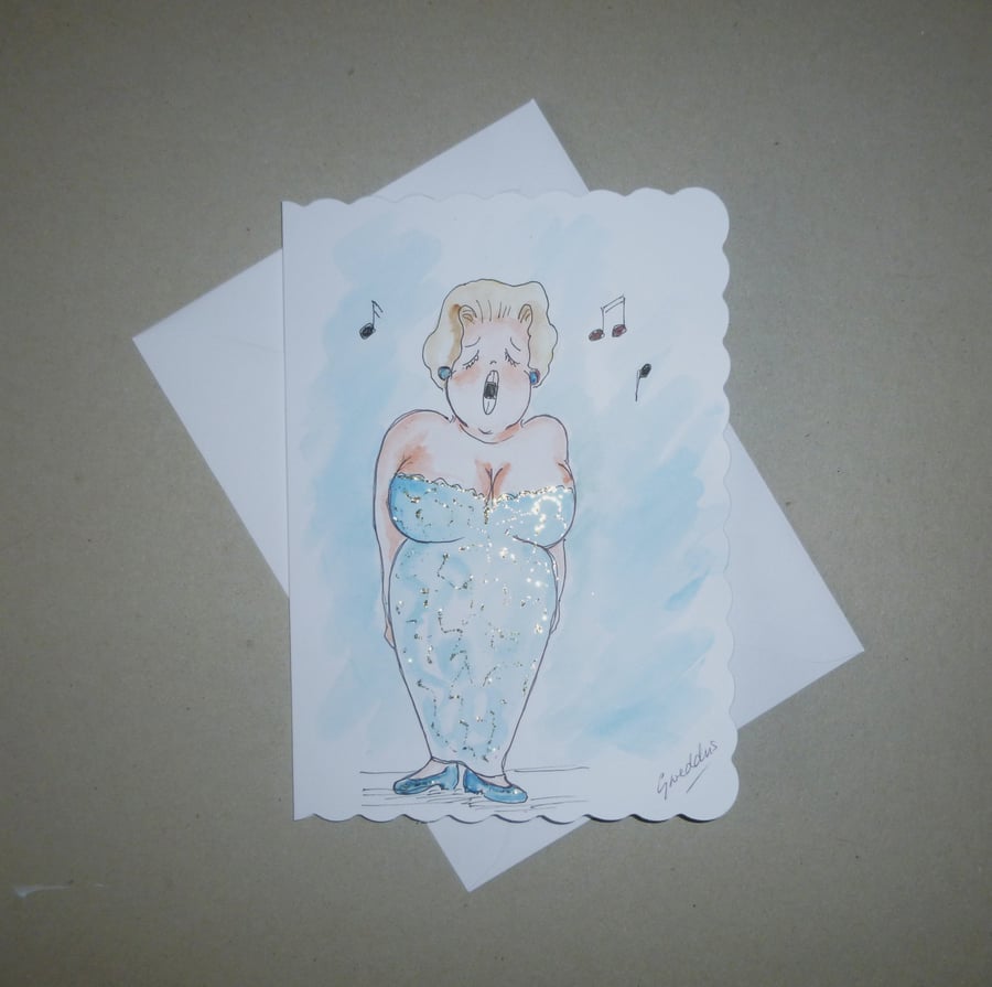 hand painted cartoon musical singer greetings card ( ref FA 1 K1 )