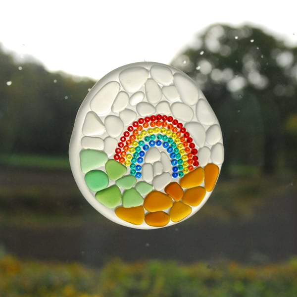 Rainbow beach glass sun catcher