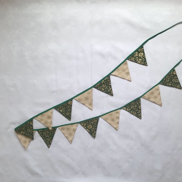 Christmas bunting, garland, green, cream, gold, swag, holiday decor, 