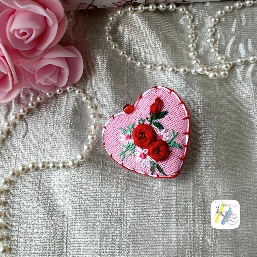Hand Embroidered Brooch, floral design brooch, Valentine s Day gift , gift for h