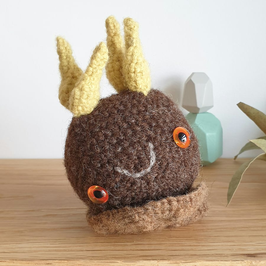 Woolly Pebble Creature - Brown & Yellow