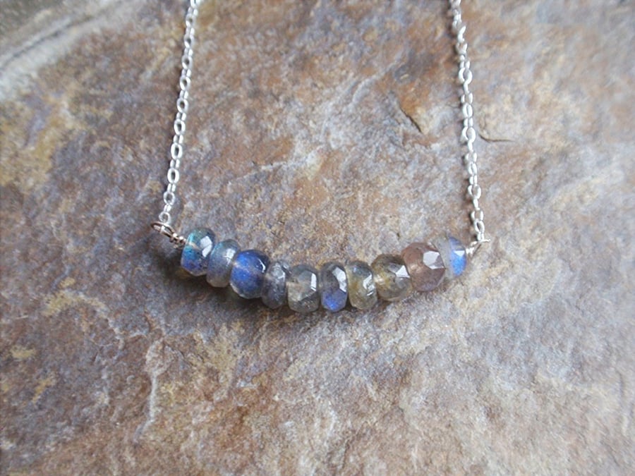 Labradorite necklace with sterling silver chain, grey gemstone necklace