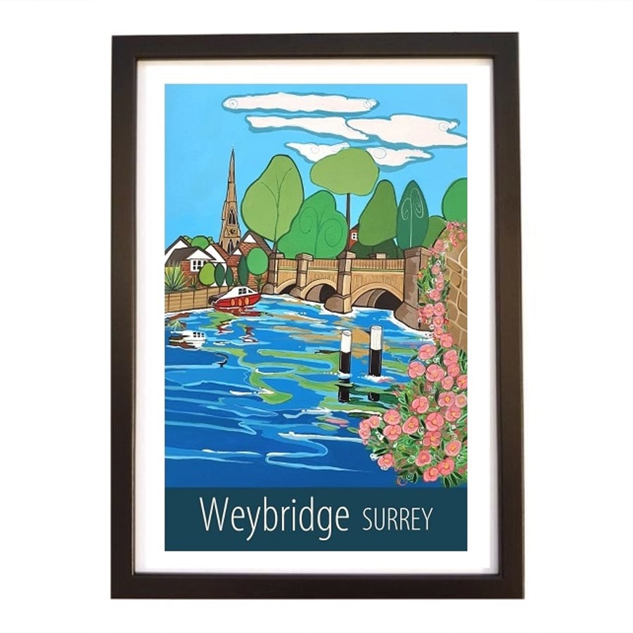 Weybridge Surrey travel poster print by Susie West