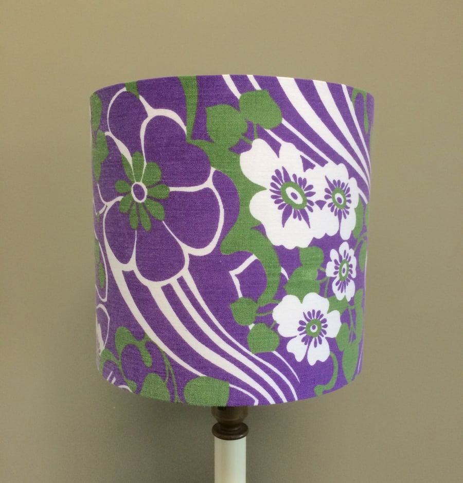 Green and Purple Hippy Psychedelic Floral 70s vintage fabric Lampshade