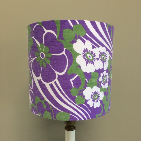 Green and Purple Hippy Psychedelic Floral 70s vintage fabric Lampshade