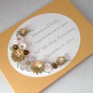 50th golden wedding anniversary card, handmade with quilled flowers