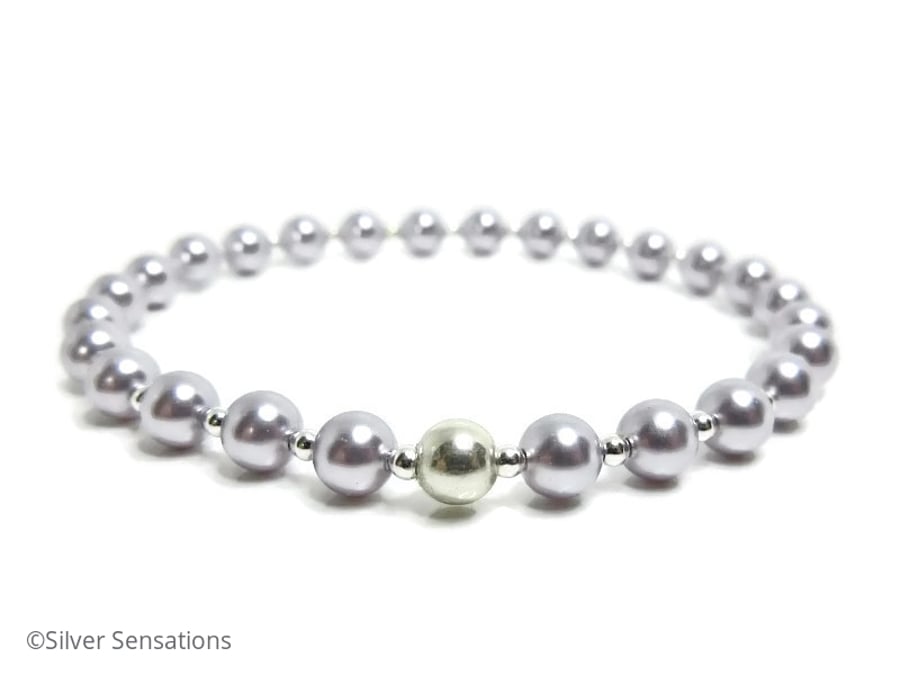 Lavender Purple Pearls & Sterling Silver Bridesmaid's Stretch Bracelet