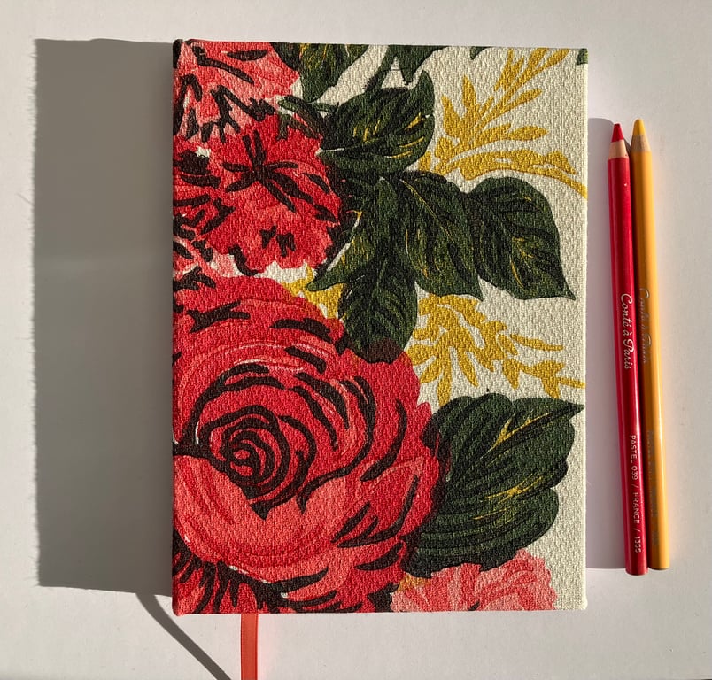 Handmade A5 Hardback Notebook with Floral 1950's Vintage Fabric