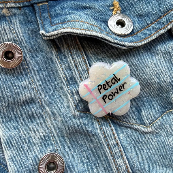 Petal Power- Polymer Clay Sparkly Pin Badge