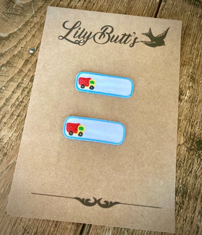 2 Embroidered Iron On Name Tag Patch - Trucks 4 cm x 1.5 cm