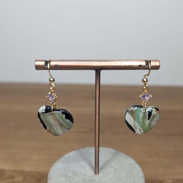 Green  stone marble heart gem earrings
