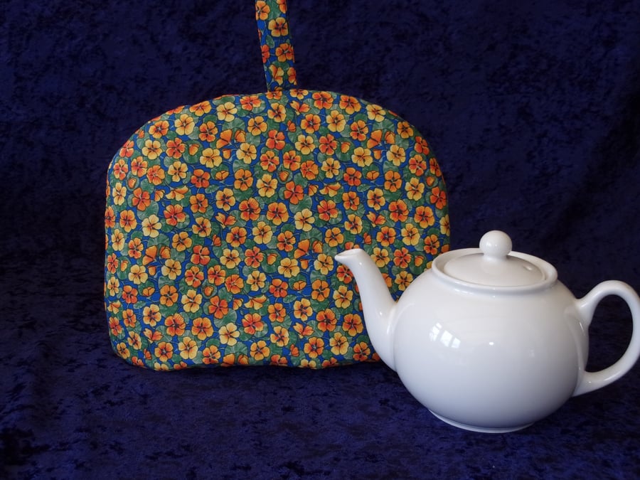 Small Tea Cosy with Yellow and Orange Nasturium Flowers