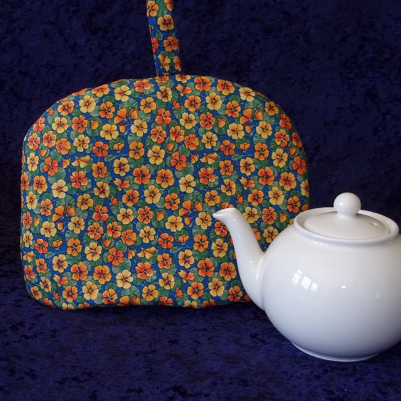 Small Tea Cosy with Yellow and Orange Nasturium Flowers
