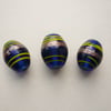 3 Blue Oval Indian Lampwork Beads
