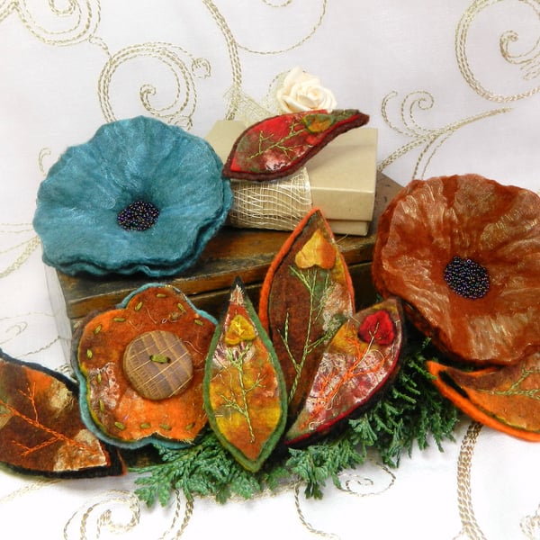 Leaf Brooch Handmade Felt Autumn Nature