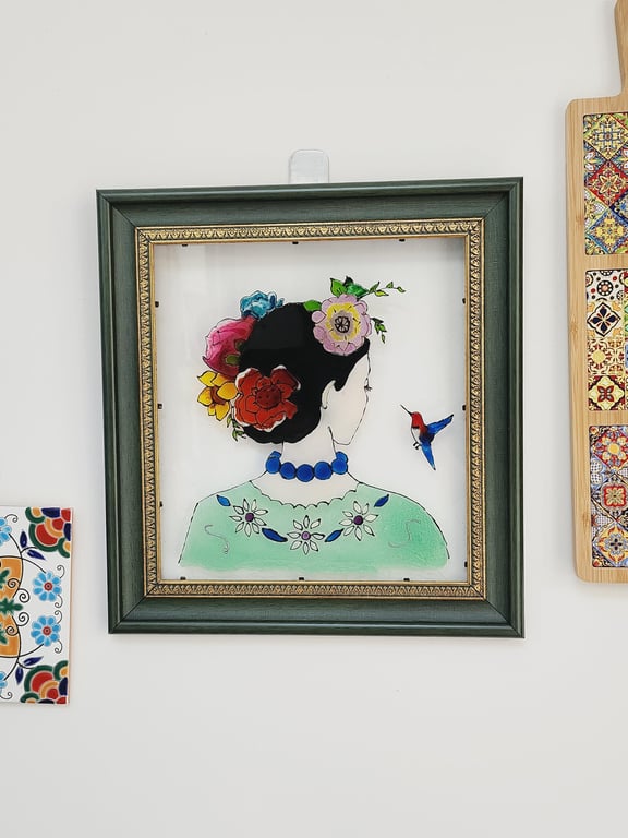 Painting on glass floral wall art Garden in Her Crown