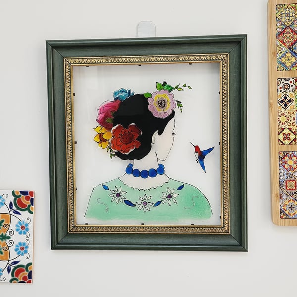 Painting on glass floral wall art Garden in Her Crown