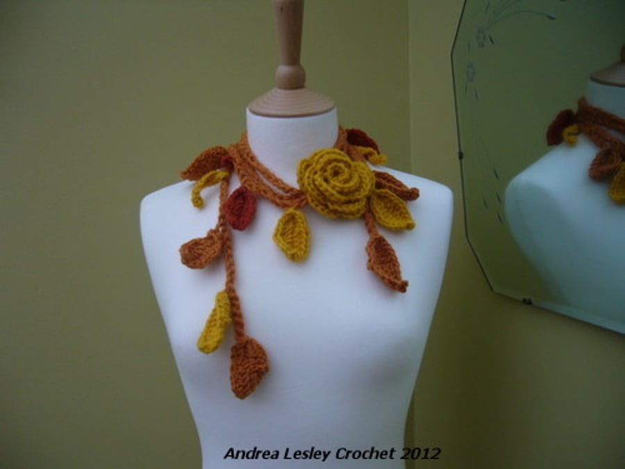 Lariat Scarf Necklace in Crochet with Autumn Go... - Folksy