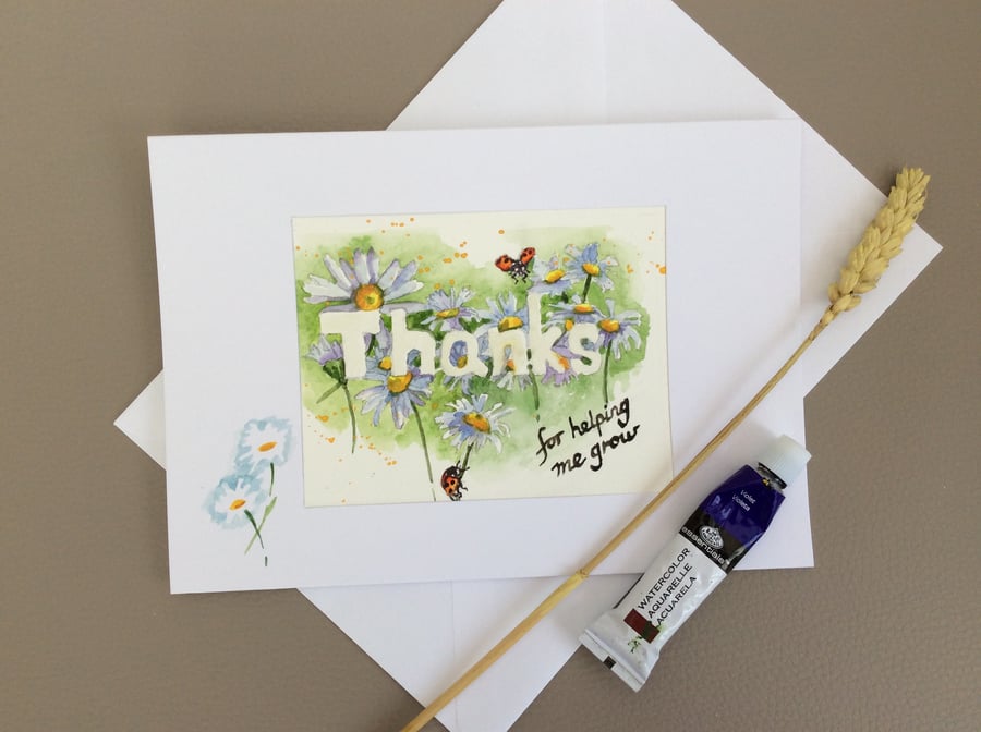 Thank you card with handpainted daisies
